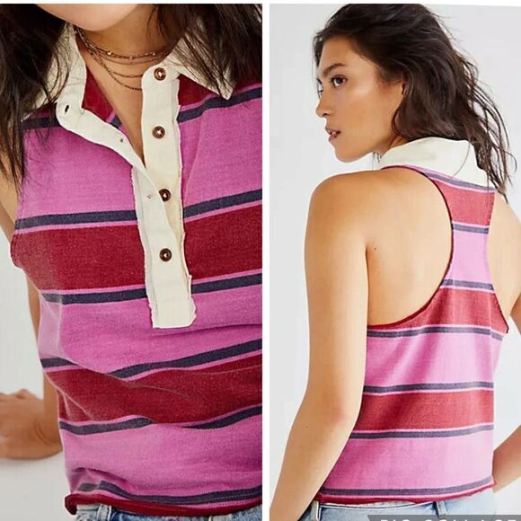 Free People Tops - NWT We The Free Walking On Sunshine Racer Back Tee in Plumb Combo